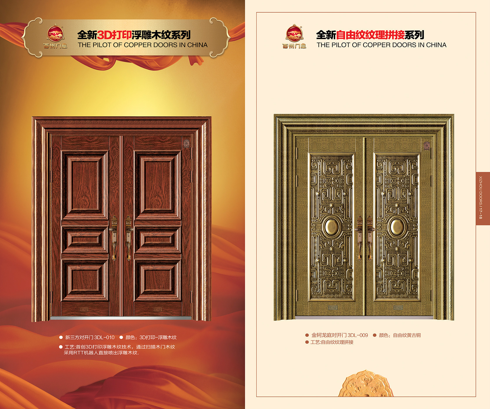 杭州西州门业直销2013新工艺玻璃准铜门 黄古铜铸铝玻璃别墅门