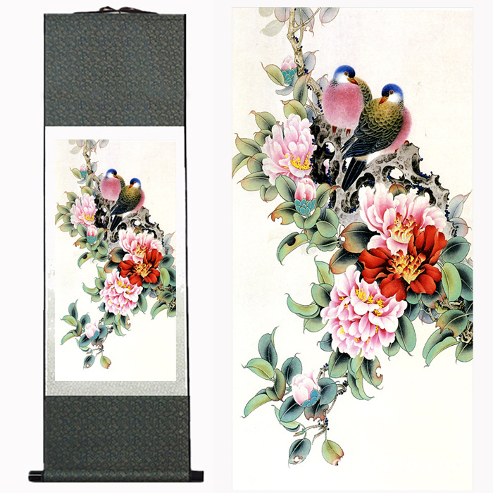 丝绸画 花鸟系列图片 富贵牡丹 卷轴画 国画 批发定制 外事礼品