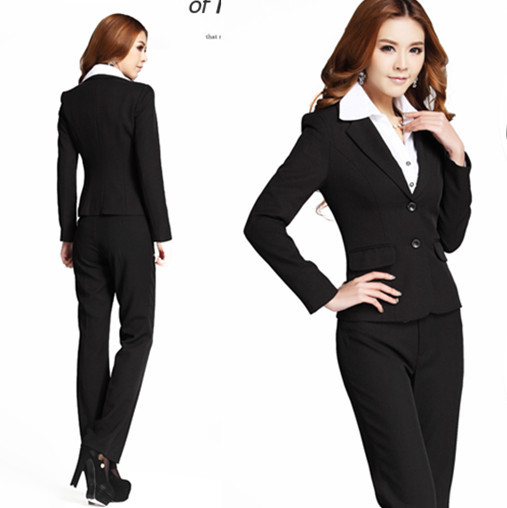 厂家现货批发女式深蓝/黑色西服套装女士正装工作服职业装西装裤