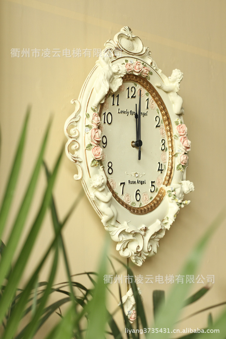 高档静音欧式天使挂钟 吊钟 客厅艺术钟表装饰钟 家居装饰品图片大全