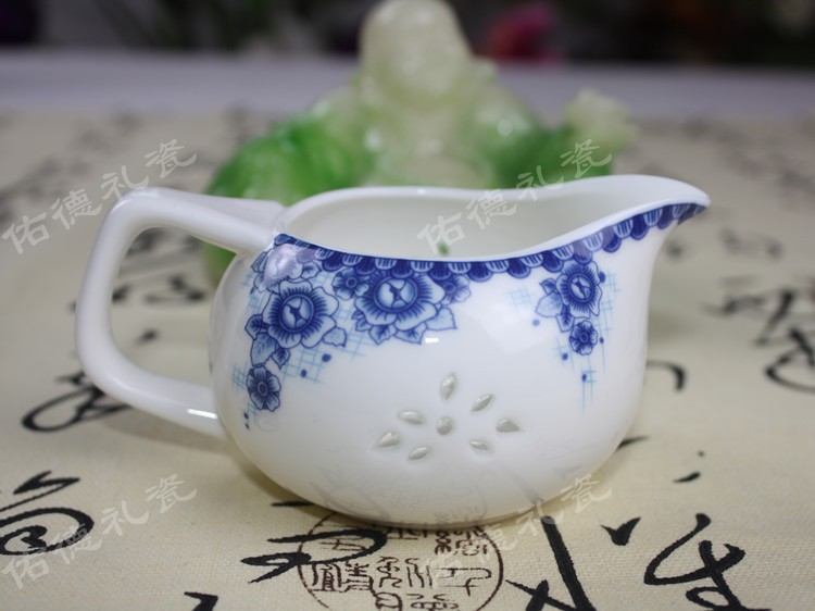 景德镇精品水晶玲珑茶具 青花瓷 玻璃釉创意茶具 办公杯