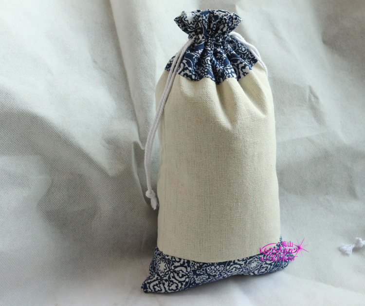 青底白花袋 青花瓷袋 麻布抽绳袋 麻布束口袋批发定做