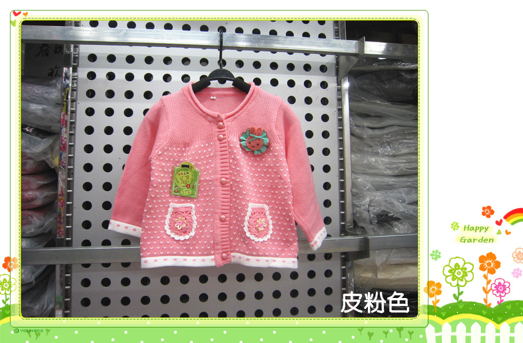 2013秋冬款女童2口袋全棉线开衫毛衣批发2-5岁儿童(4色)