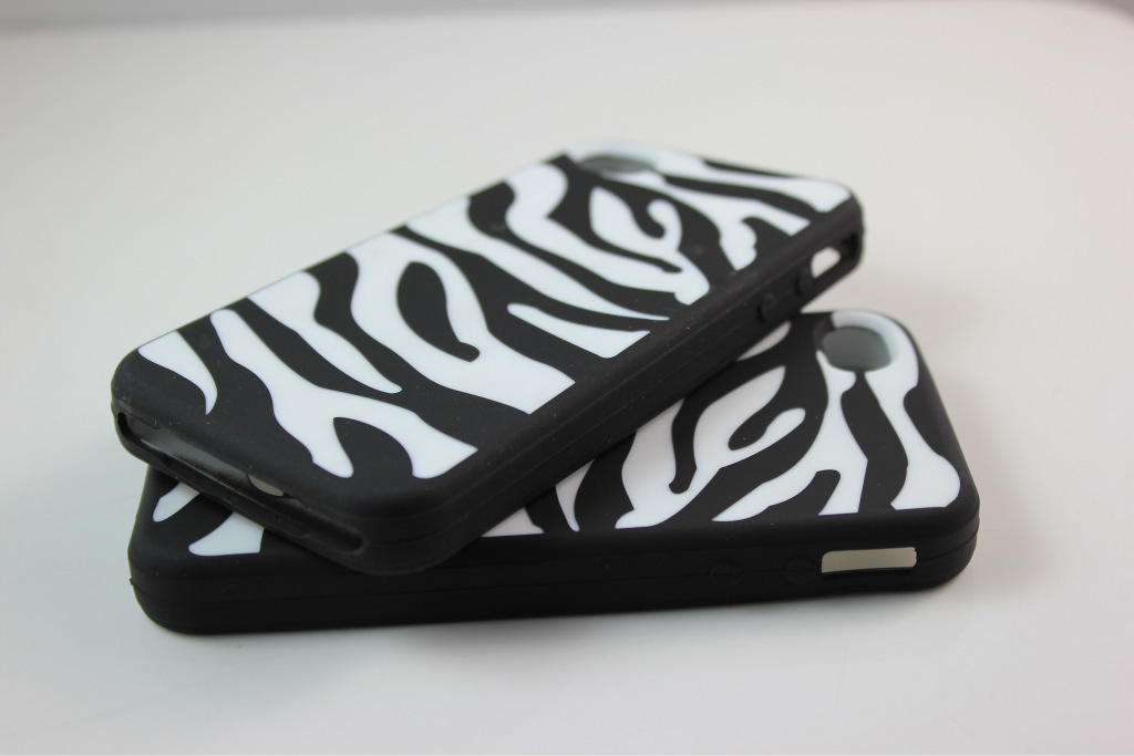 苹果精美斑马纹高档质感双色硅胶套 硅胶镭雕手机套