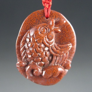 【文峰正品】福建寿山石 精品项链挂件 高山朱砂 年年有余