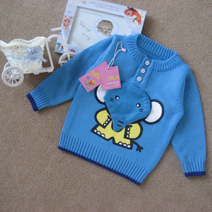 韩版儿童毛衣批发2013秋冬新款立体大象小中童男童圆领针织套头