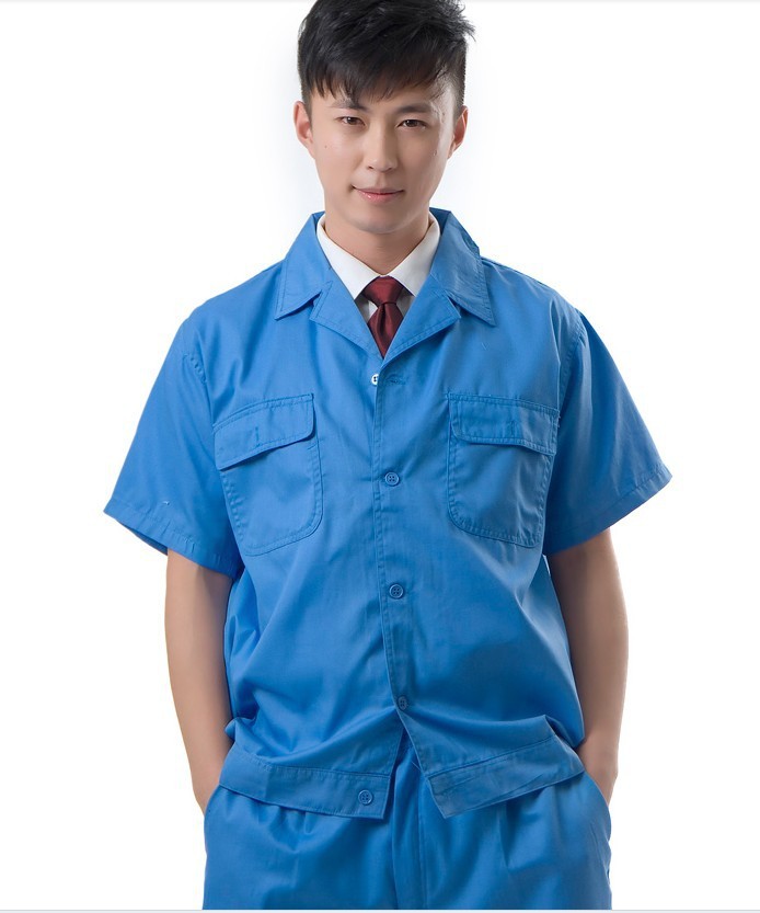 天蓝色夏季短袖工作服 汽修服 工程服