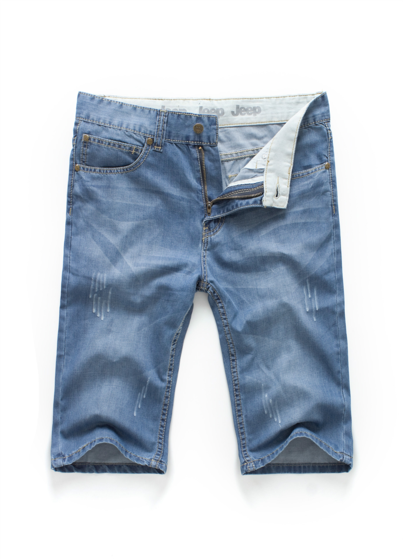 夏季薄款男装牛仔中裤浅蓝色牛仔裤代发免费加盟一件代发9038