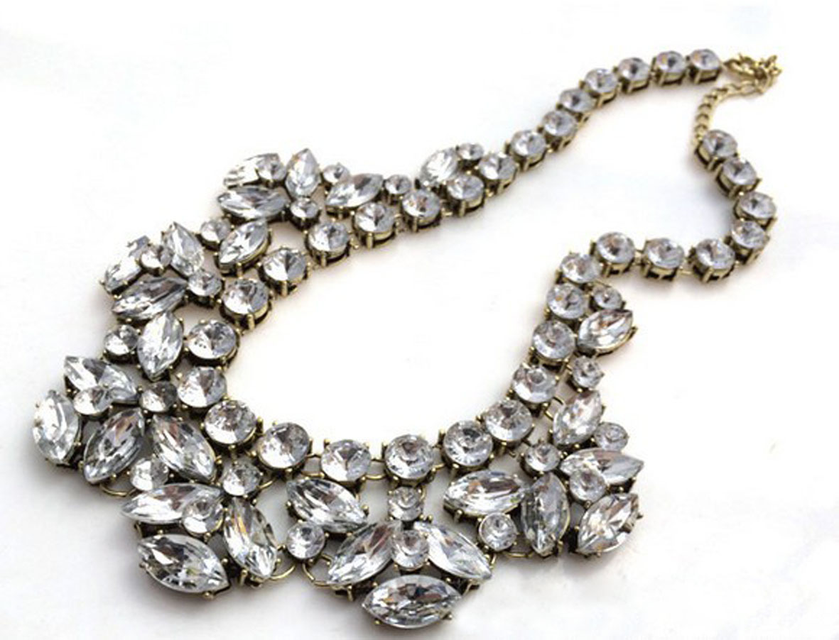 欧美秋冬满钻合成宝石白色水晶项链淘宝速卖通代发货