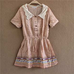 批发外贸女装 203新款semanticdesign正品印花蕾丝花边连衣裙