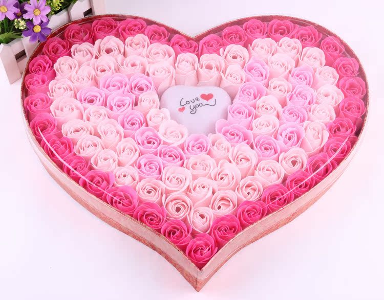 情人节礼物带灯i love u 心形玫瑰100朵香皂花 婚庆 厂家直销