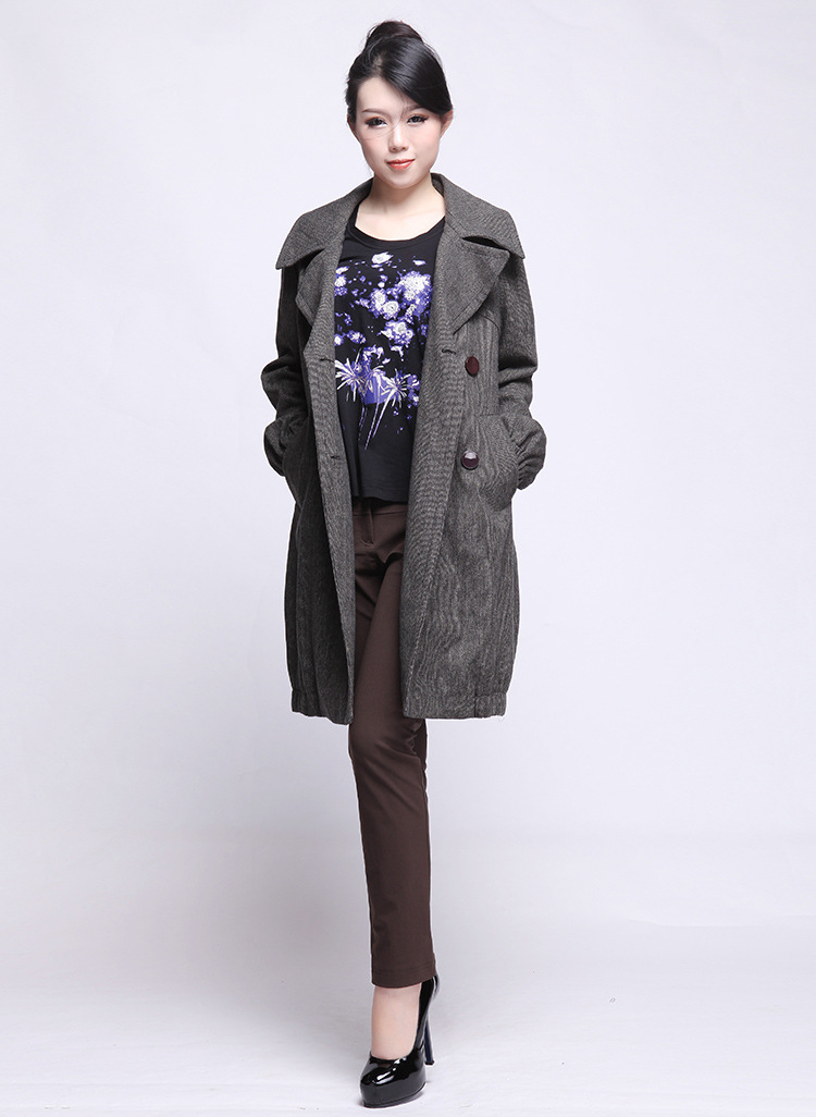 姚领正品2013秋冬女装新款英伦复古格子长款风衣灯笼袖千鸟格大衣