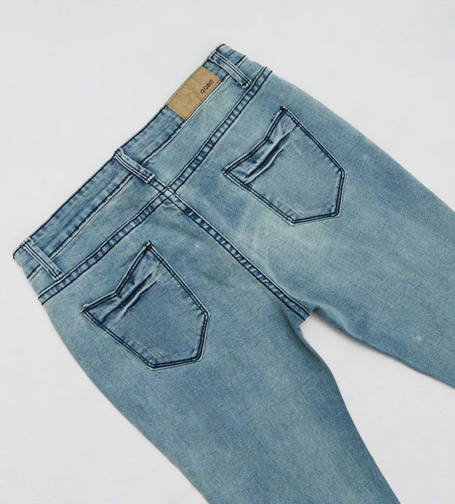 怀旧牛仔裤女小脚裤 翻边磨破牛仔女小脚裤 3681牛仔裤女小脚裤图片