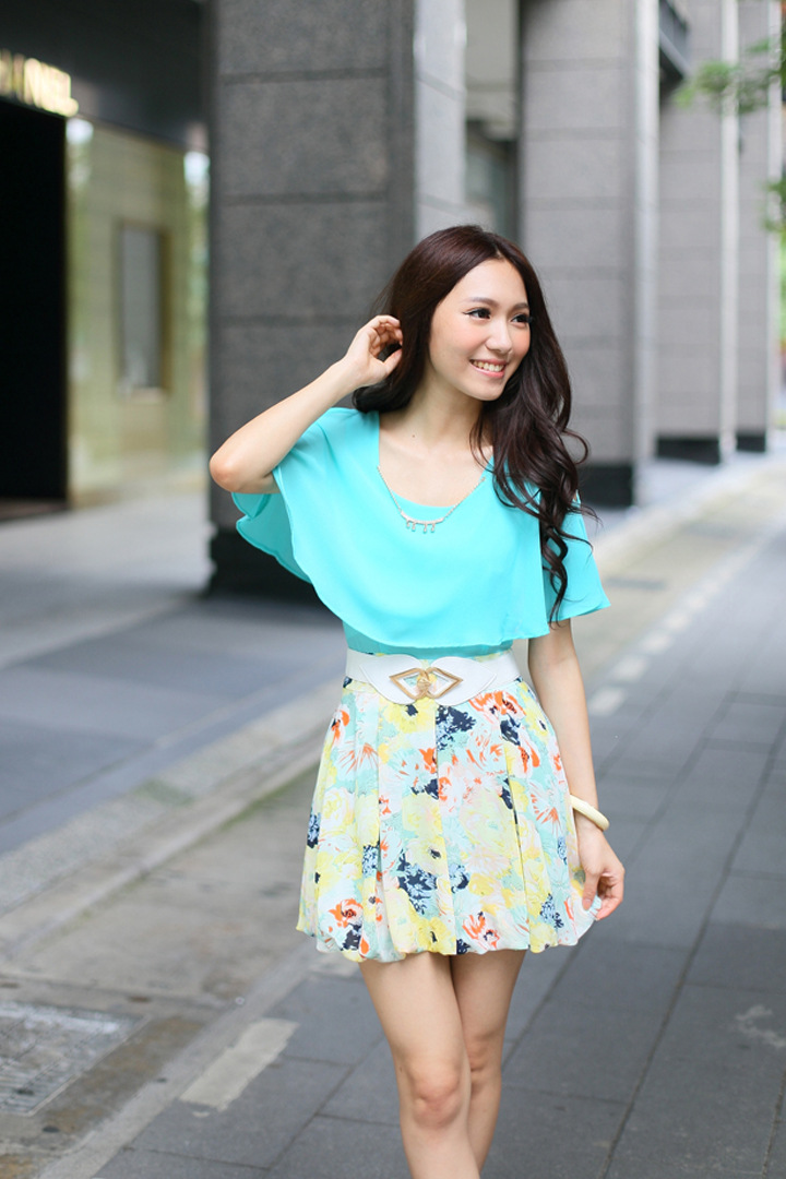 2013歌菲尔韩版淑女装袖新款撞色清新长裙品牌连衣裙130133