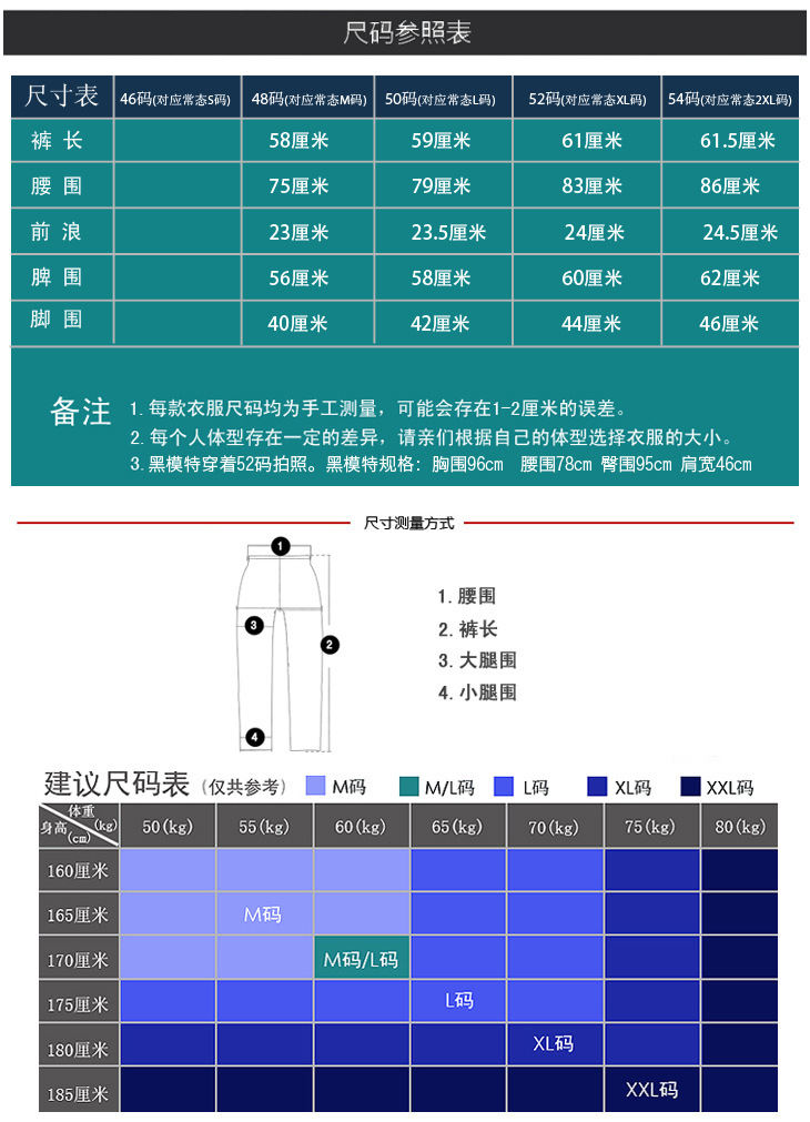 五分裤尺码对照表图片