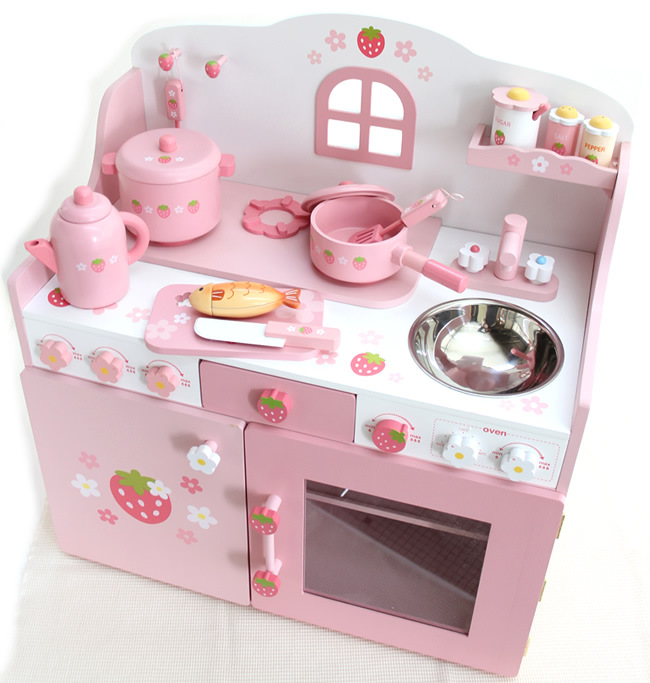 柜正品mother garden草莓仿真厨房煤气灶 儿童过家家 木制玩具