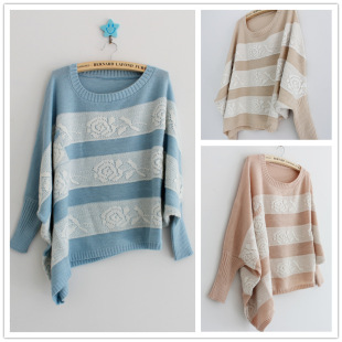 2013日系原单提花蝴蝶结清新玫瑰朵朵拼接蕾丝针织开衫毛衣