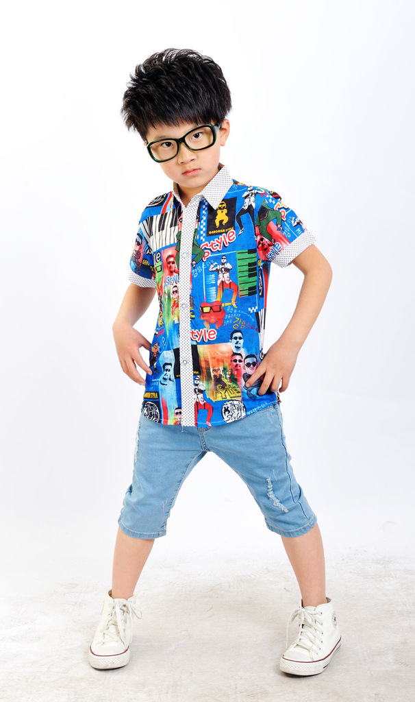 2013新款男童衬衫 江南style休闲儿童短袖衬衫 夏装儿童衬衫