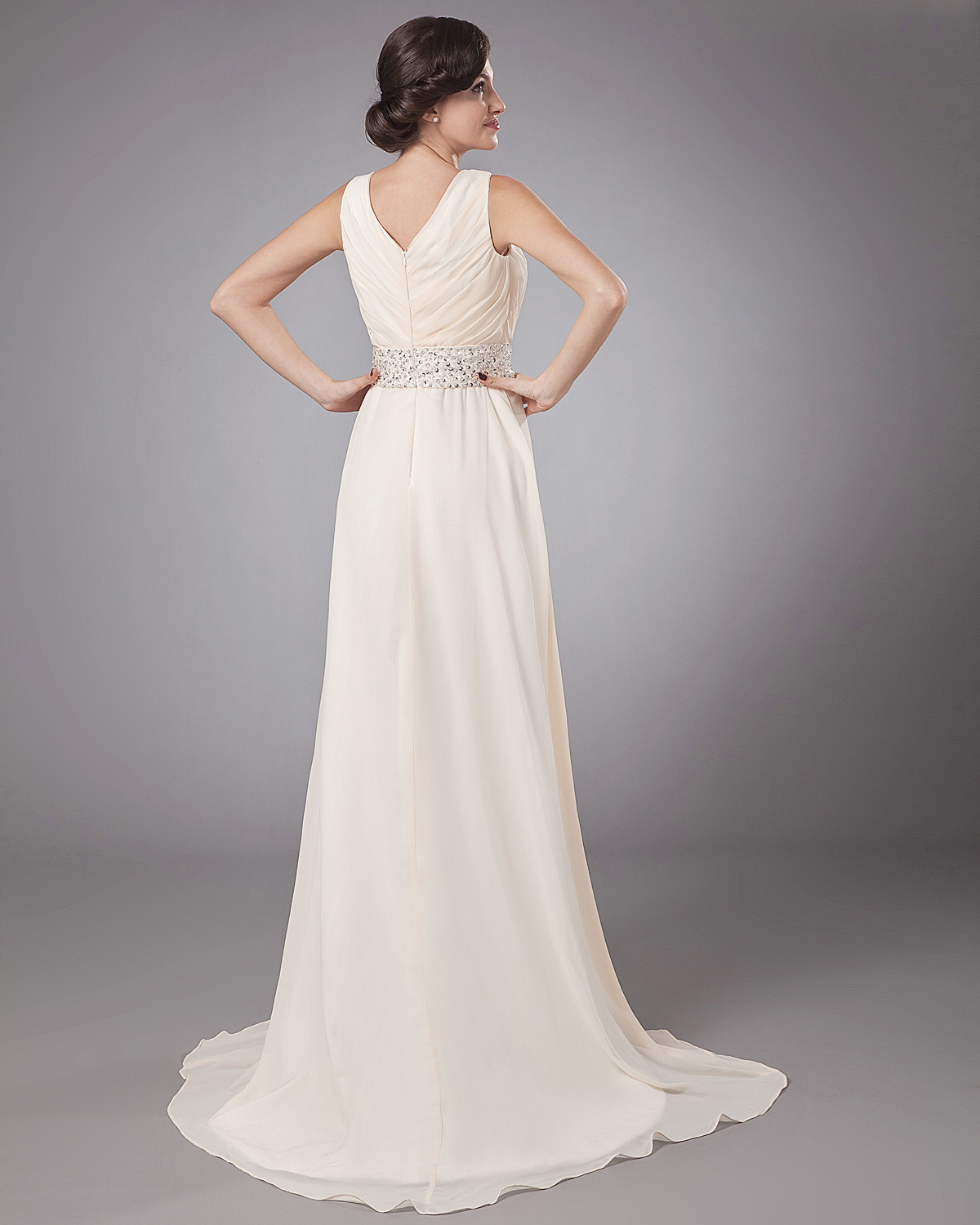 新娘v领长款拖地礼服 亮片花朵拖地礼服 新娘结婚礼服 敬酒服