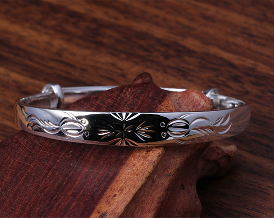 推拉活口车花鲤鱼手镯 手环 环保铜镀银镀银 纯银手镯首饰批发