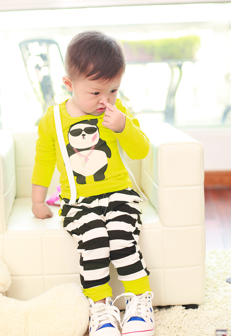 童套装批发 2014春季新款 韩版小童卡通图案趴趴熊口袋裤童装1179