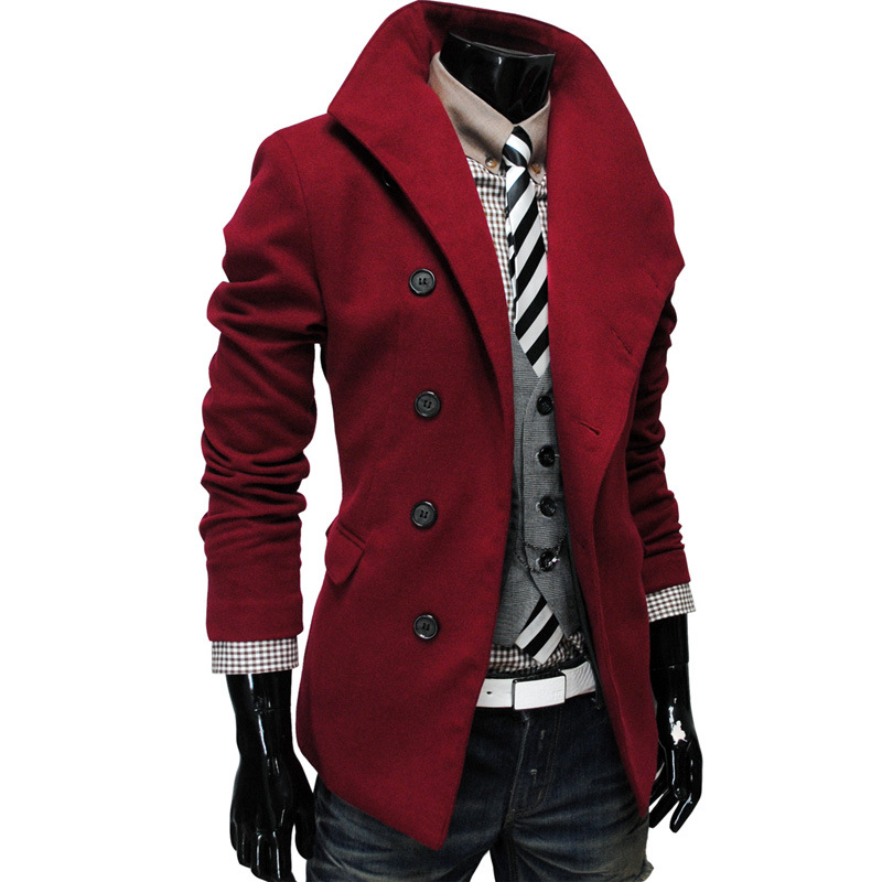 Men's Stylish Clamshell Neck Design Inclined Trench Oblique Buckle Coat ...