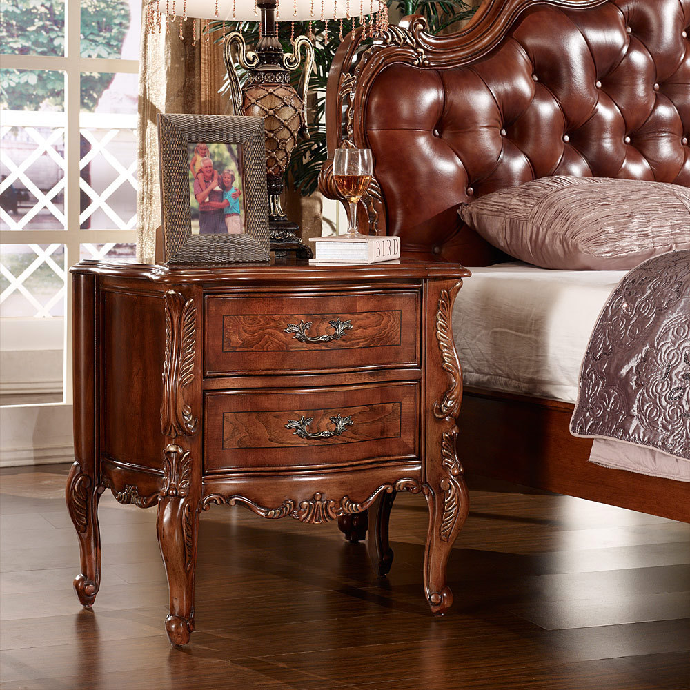 美式雕刻实木床头柜