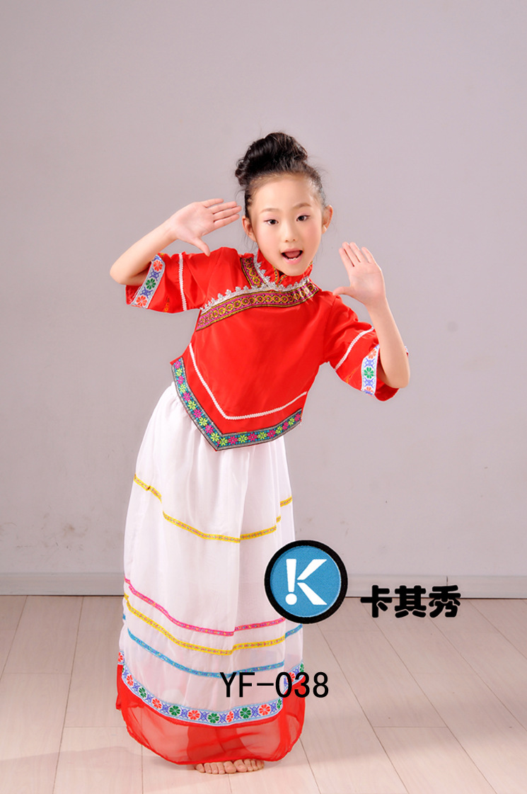 儿童苗族舞蹈服 彝族舞台服 少数民族儿童表演服装 少儿傣族服女