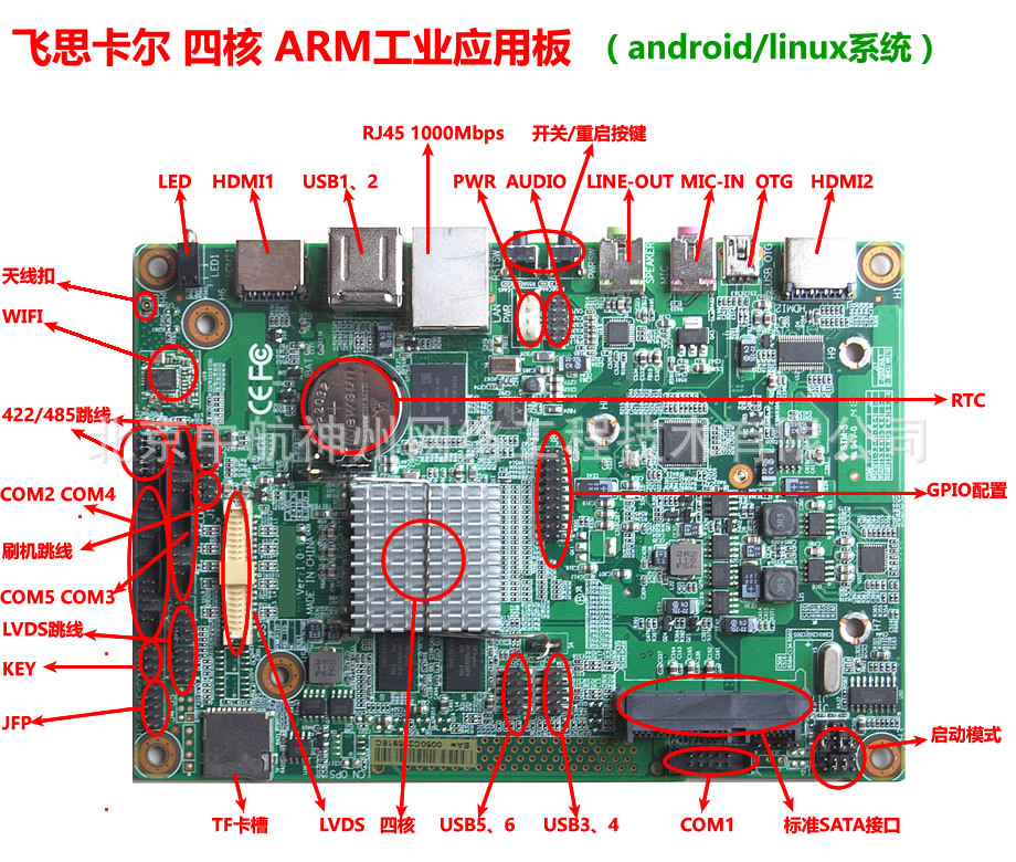 厂价批发4个串口1个485,6个usb,1个pcie的四核android安卓主板