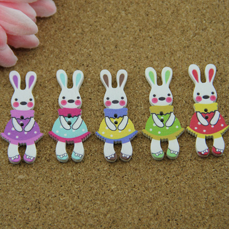 diy布艺 可爱多色小白兔儿童卡通扣子 激光雕刻服装辅料木制纽扣