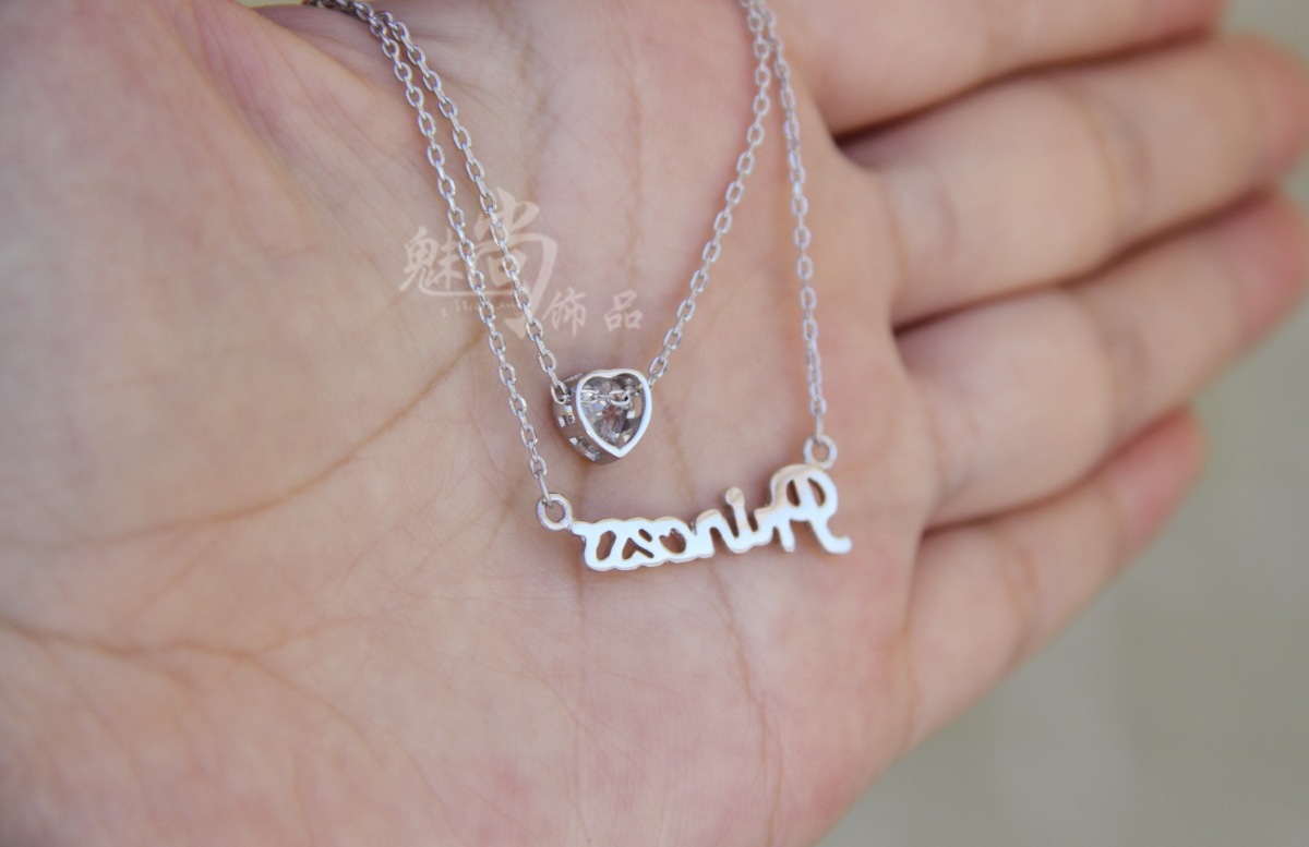 公主princess项链 心形镶钻 镀白金 韩国饰品批发 厂家直销 包邮