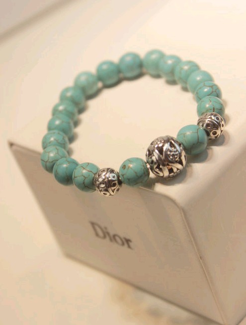 rx391彩色绿松石手链 锥形双孔天然石彩色弹力手链厂家批发