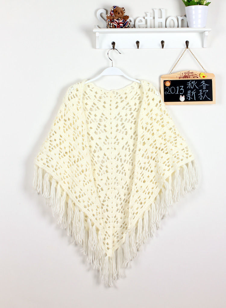 日系森女风纯手钩花针织镂空流苏披肩斗篷外套围巾围脖外贸原单
