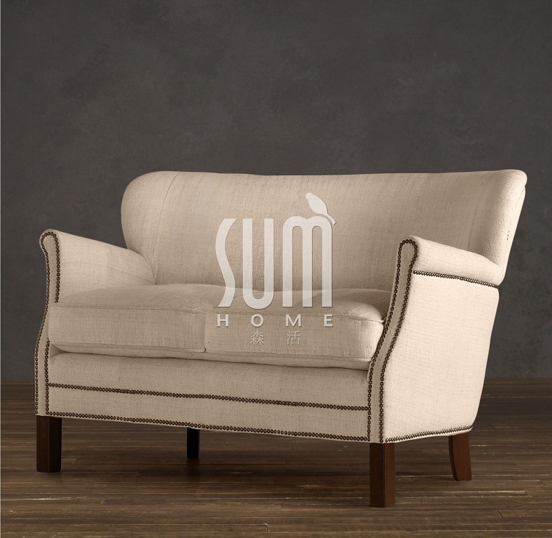 jbl金佰利 法式乡村家具 复古双人沙发 亚麻布艺实木沙发 可定做