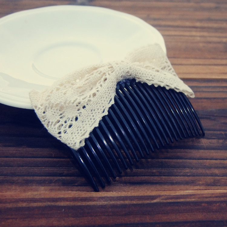 美之梦 韩版蕾丝蝴蝶结发梳 盘发梳 新娘头饰批发 超仙