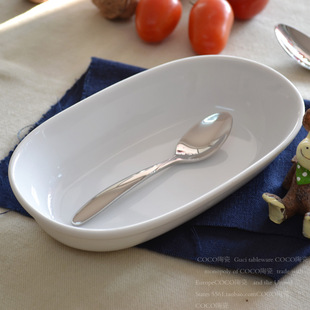 餐具 椭圆形盘子 烤盘 焗饭盘 白色陶瓷盘子