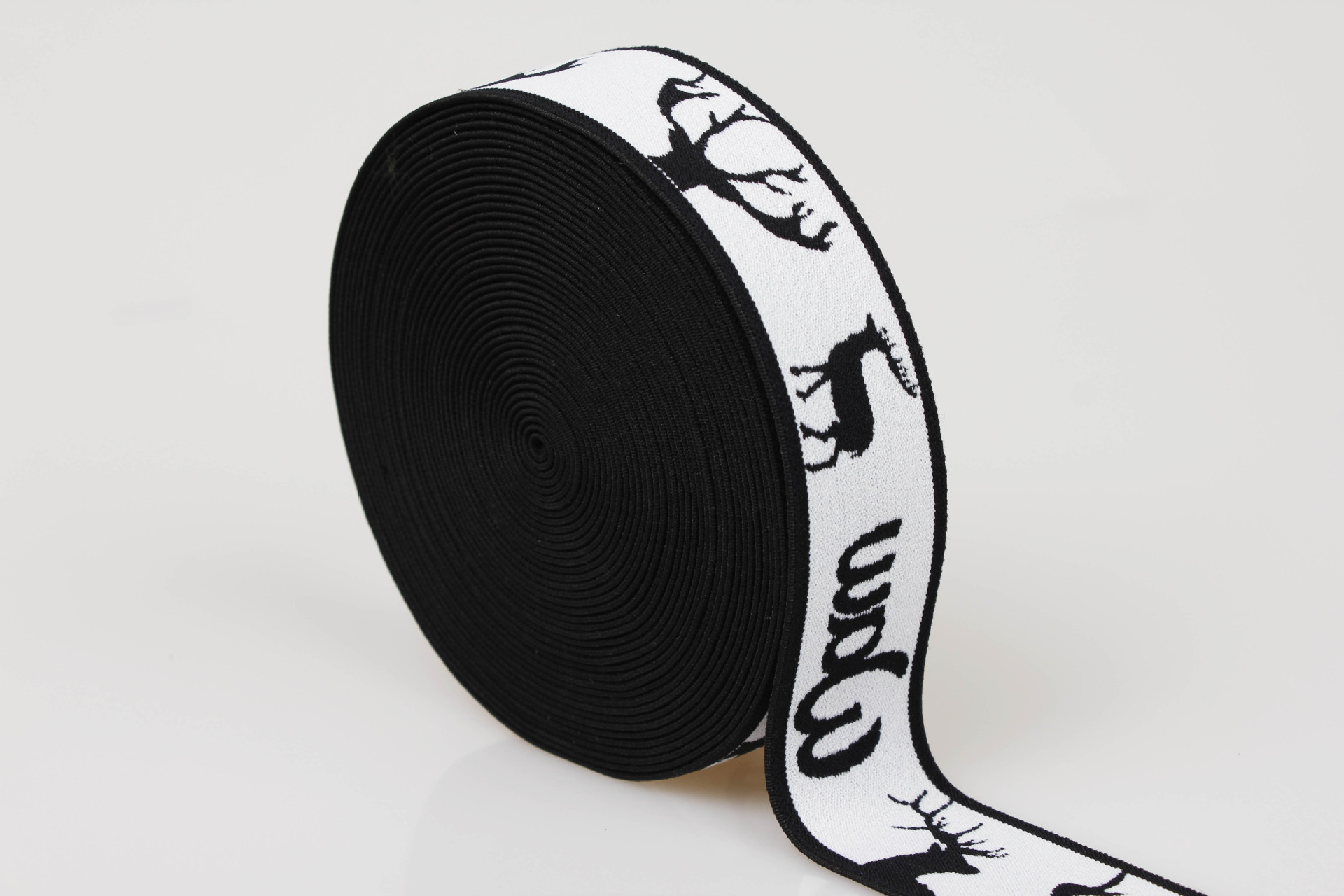 qs38cm平纹黑白提花图案松紧织带全顺织带厂家直销定制加工