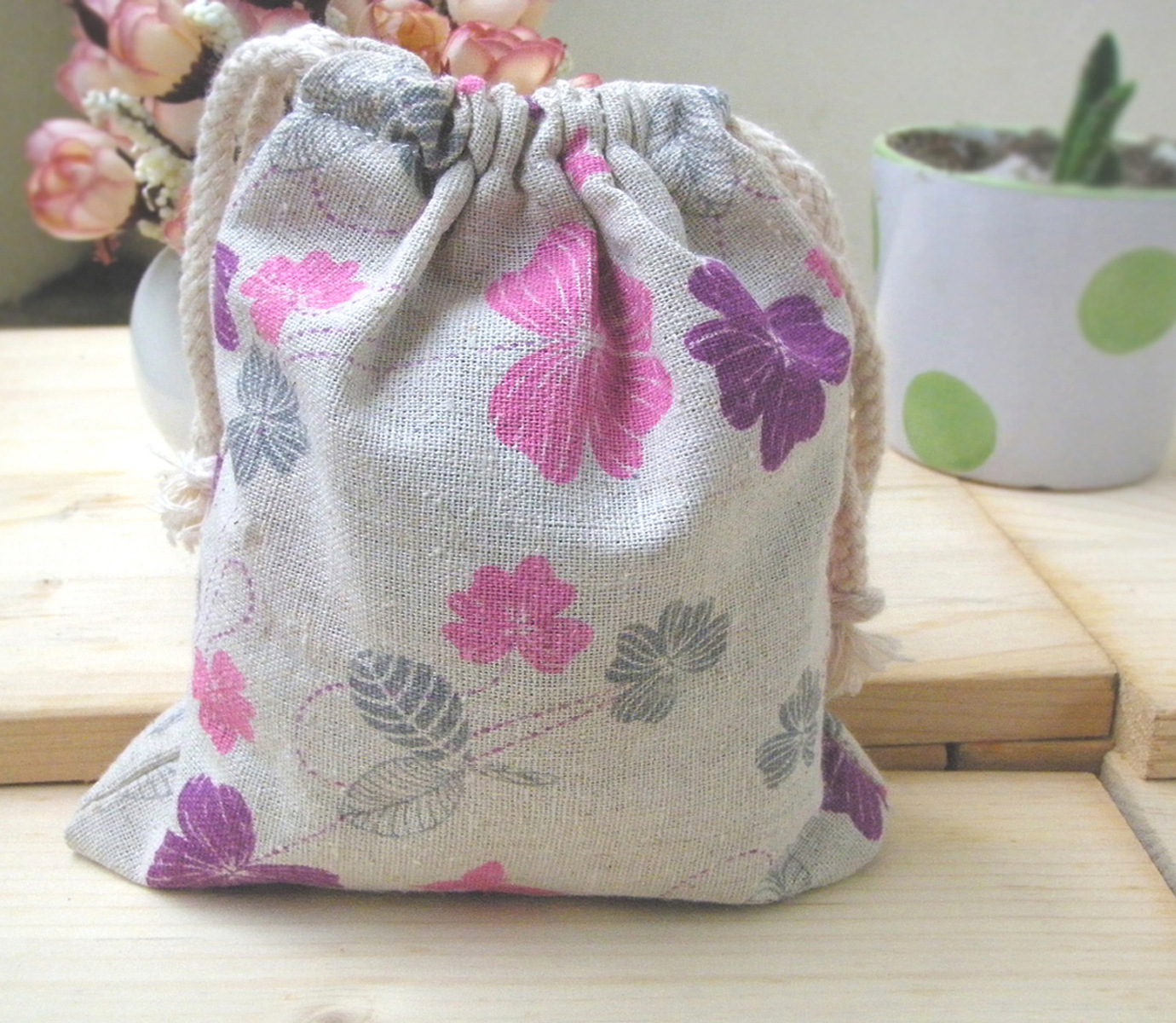 礼物袋 手机布袋 小清新麻布 抽绳束口袋 碎花小号-麻布袋尽在阿