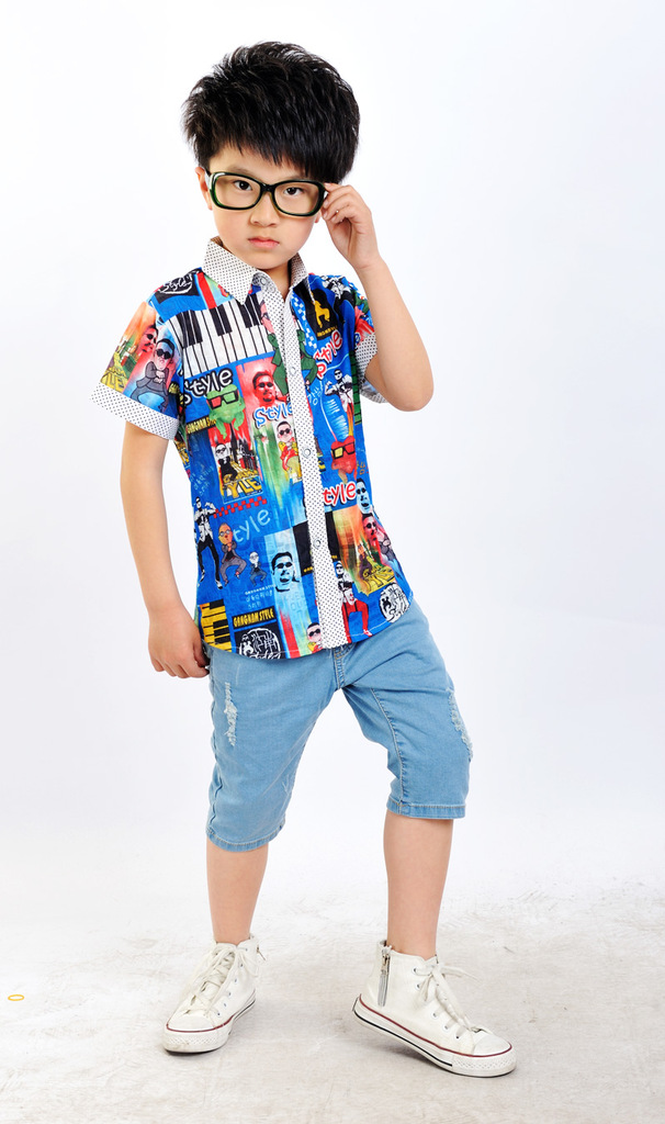 2013新款男童衬衫 江南style休闲儿童短袖衬衫 夏装儿童衬衫