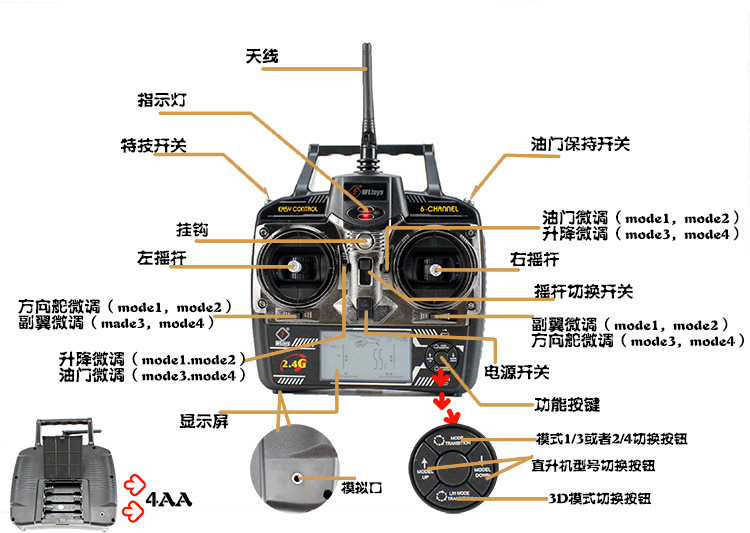 新品 伟力v944液晶 24g 遥控四通道无副翼遥控直升飞机遥控飞机