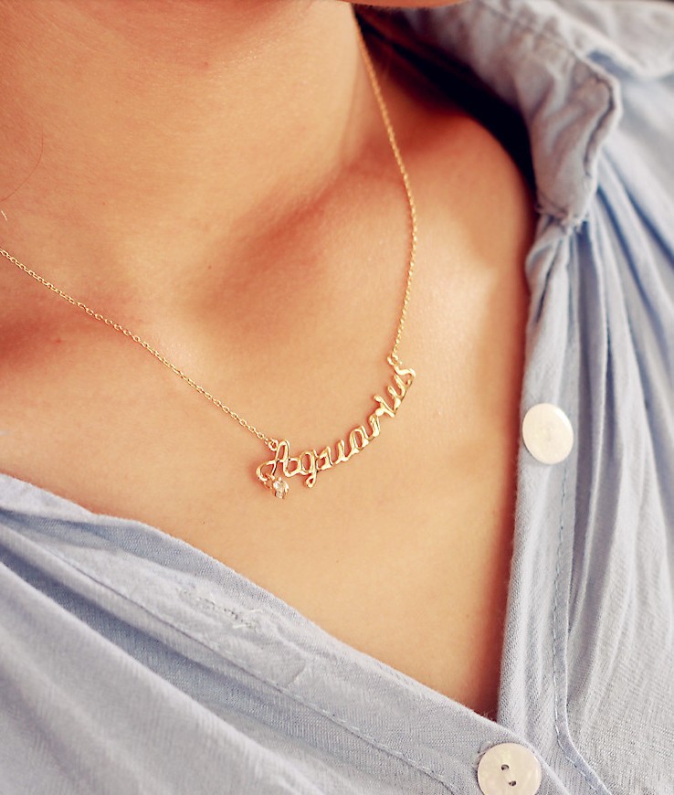 锦尚饰品韩版百搭字母星座吊坠项链批发合金水晶项饰