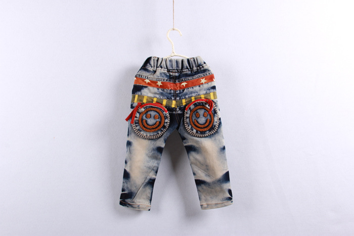 贝贝城 2013春款童装批发 立体笑脸口袋儿童牛仔裤 9913图片_2