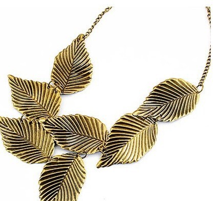 m074欧美外贸饰品 复古花纹 树叶叶子 夸张个性短款项链批发