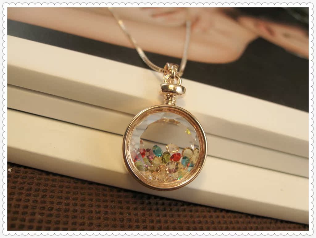 饰品批发欧比雅比项链 锁骨链 圆香水瓶彩镶水晶短链韩国女款