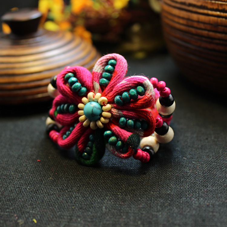 云南少数民族 手工饰品 布艺八瓣花手链