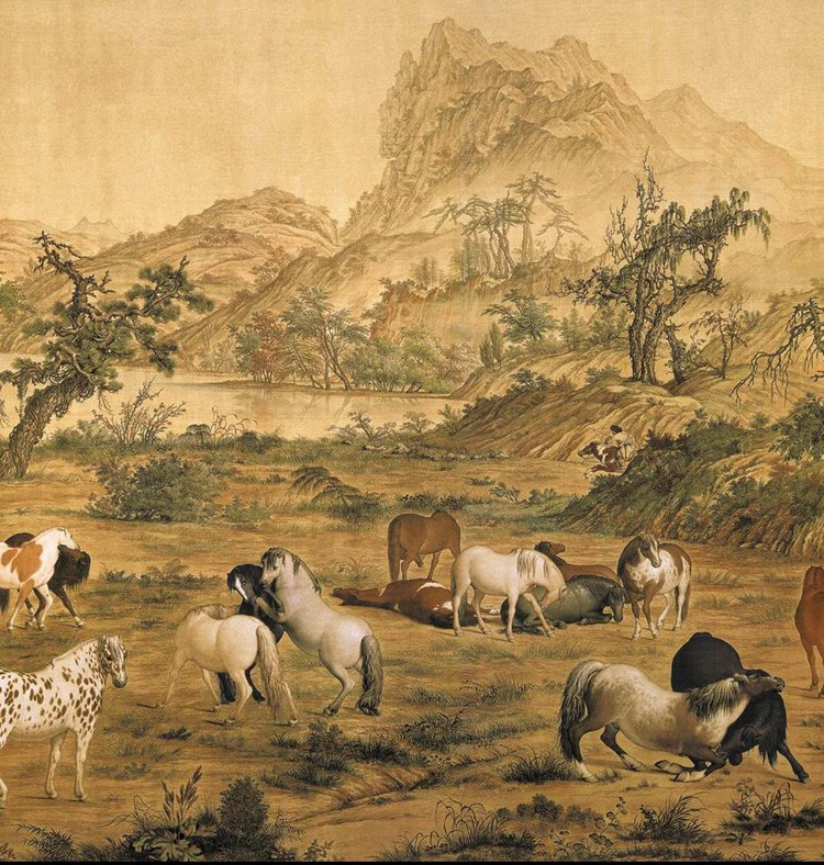 印花十字绣百骏图全卷十字绣客厅大幅名画十字绣新款收藏版批发