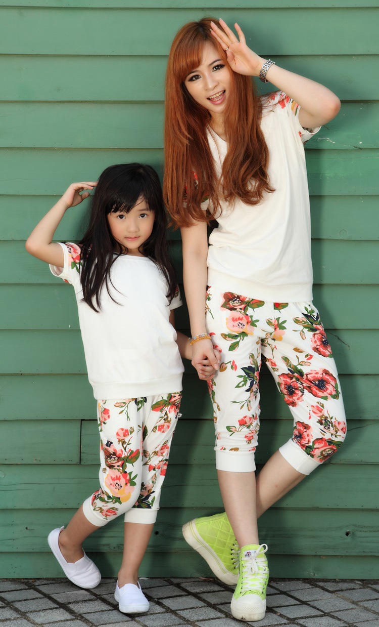 2014新款夏装短袖套装碎花母女装家庭装t恤图片_15