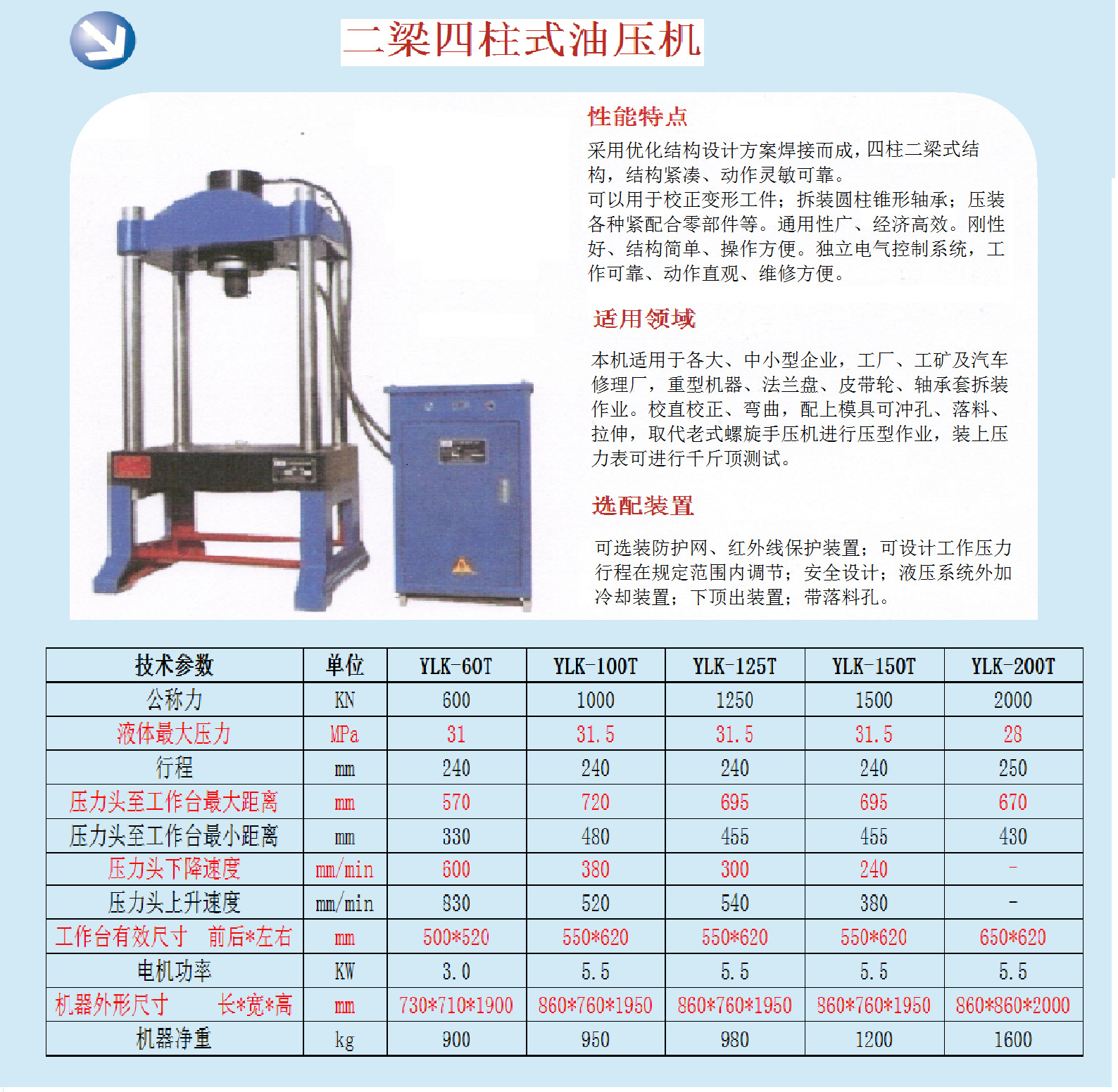 液壓機,油壓機,青島液壓機,供應ylk-100二梁四柱液壓機