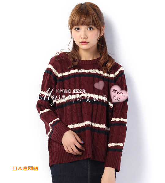 pageboy好看の条纹拼色毛衣~34241外贸日单撞色套头毛线上衣