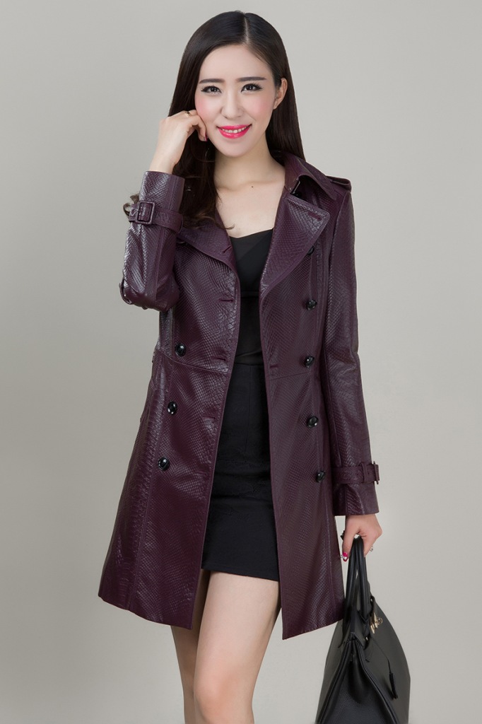 bare enon2014新款绵羊皮女士真皮皮衣 双排扣风衣皮衣外套14276